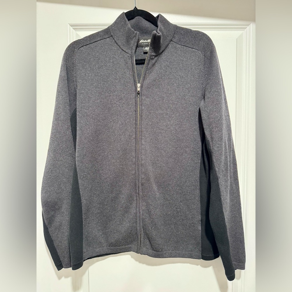 Eddie Bauer Men's Ribbed Charcoal Full Zip-Up Sweater